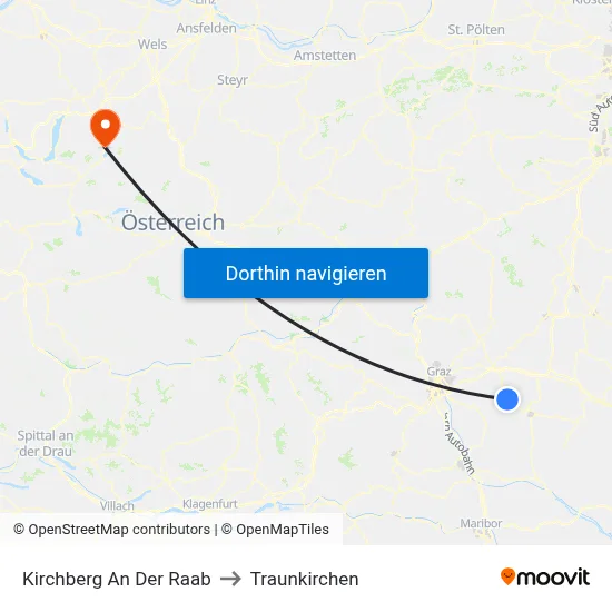 Kirchberg An Der Raab to Traunkirchen map