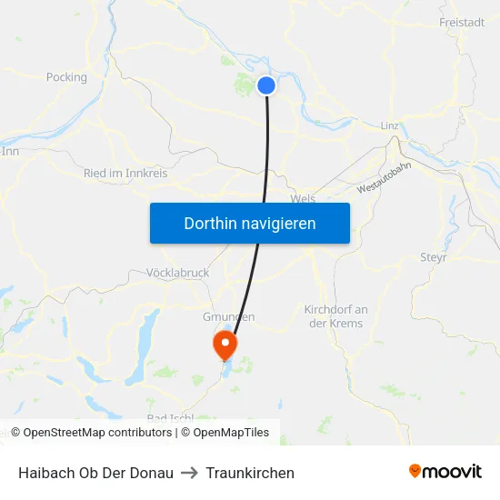 Haibach Ob Der Donau to Traunkirchen map