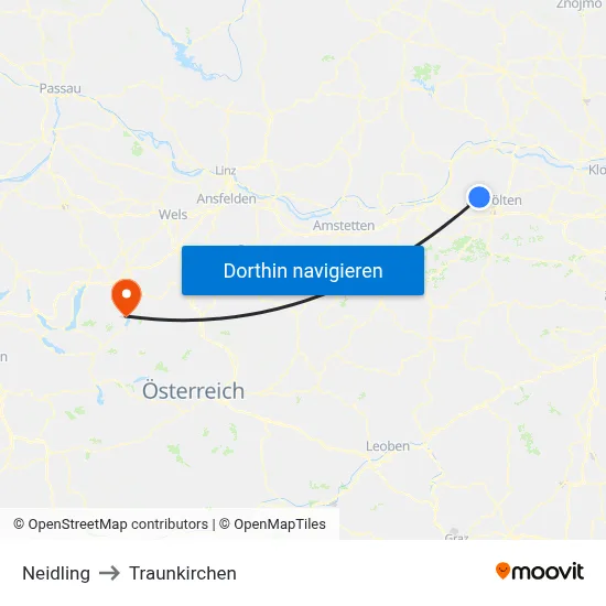 Neidling to Traunkirchen map