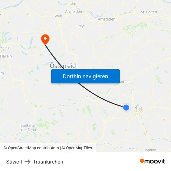 Stiwoll to Traunkirchen map