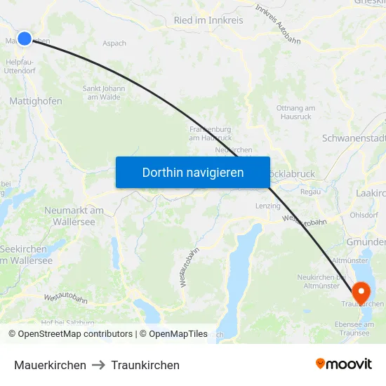 Mauerkirchen to Traunkirchen map