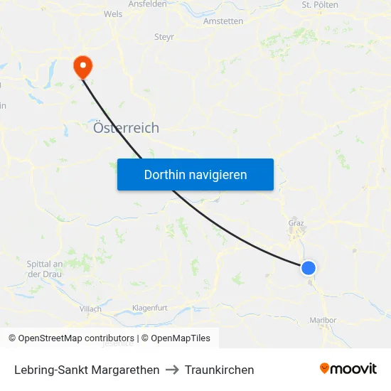 Lebring-Sankt Margarethen to Traunkirchen map