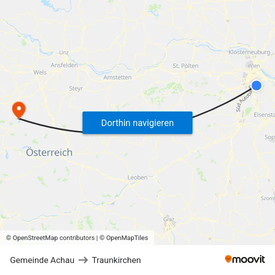 Gemeinde Achau to Traunkirchen map