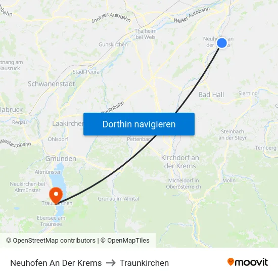 Neuhofen An Der Krems to Traunkirchen map