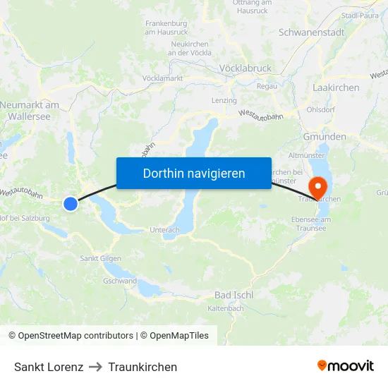 Sankt Lorenz to Traunkirchen map
