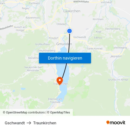 Gschwandt to Traunkirchen map