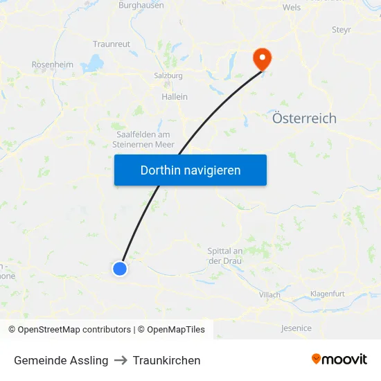 Gemeinde Assling to Traunkirchen map