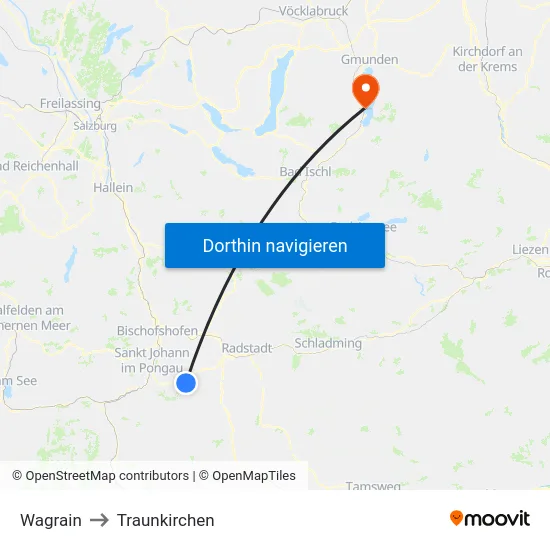 Wagrain to Traunkirchen map
