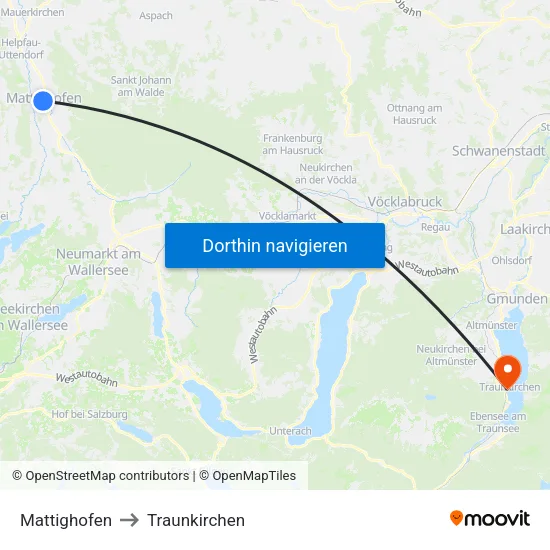 Mattighofen to Traunkirchen map