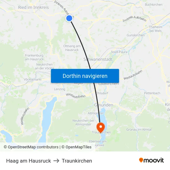 Haag am Hausruck to Traunkirchen map