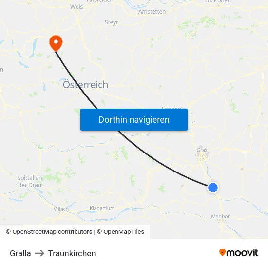 Gralla to Traunkirchen map