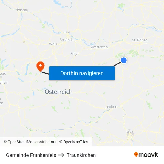Gemeinde Frankenfels to Traunkirchen map