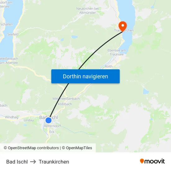 Bad Ischl to Traunkirchen map