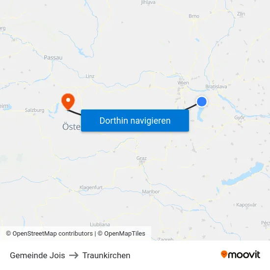 Gemeinde Jois to Traunkirchen map