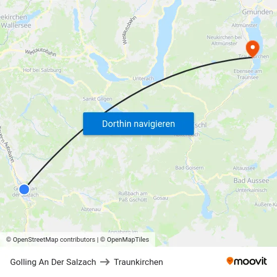 Golling An Der Salzach to Traunkirchen map