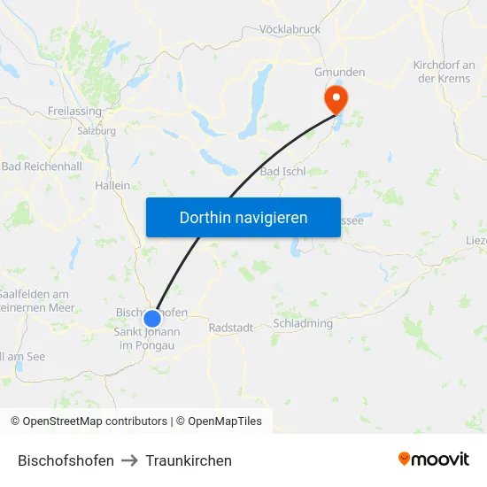 Bischofshofen to Traunkirchen map