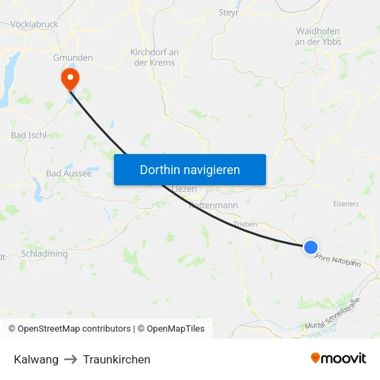 Kalwang to Traunkirchen map