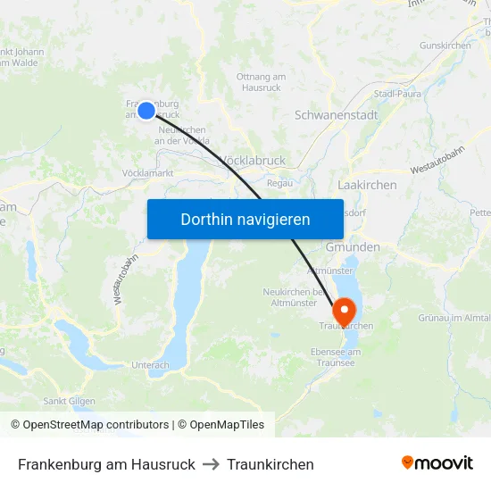 Frankenburg am Hausruck to Traunkirchen map