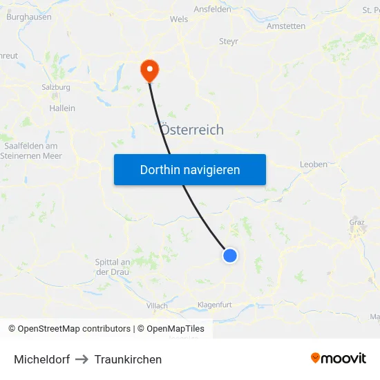 Micheldorf to Traunkirchen map