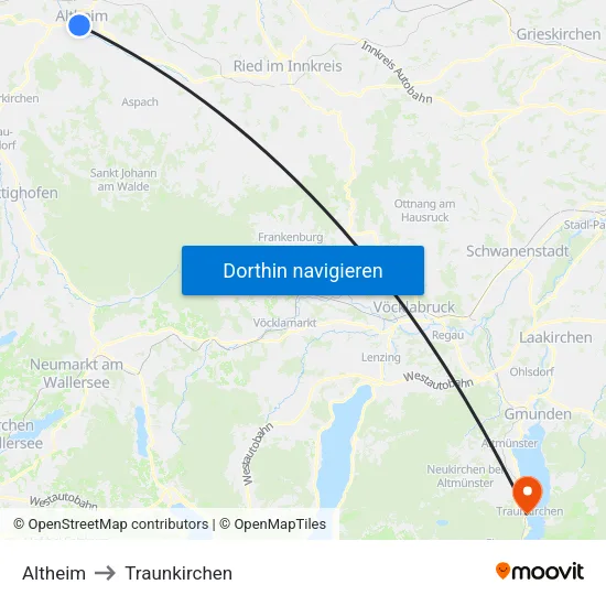 Altheim to Traunkirchen map