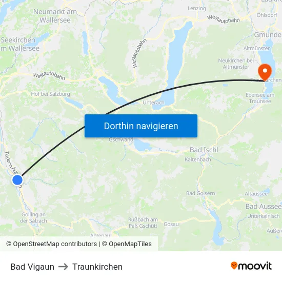 Bad Vigaun to Traunkirchen map