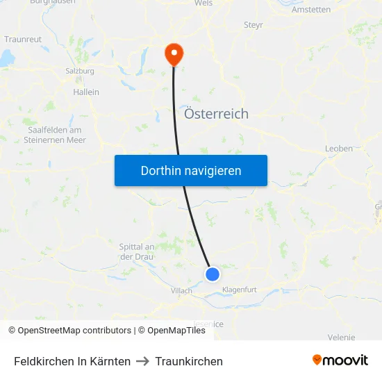 Feldkirchen In Kärnten to Traunkirchen map