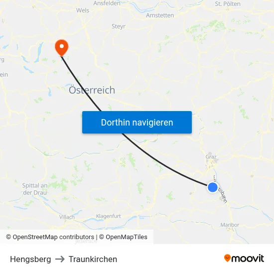 Hengsberg to Traunkirchen map