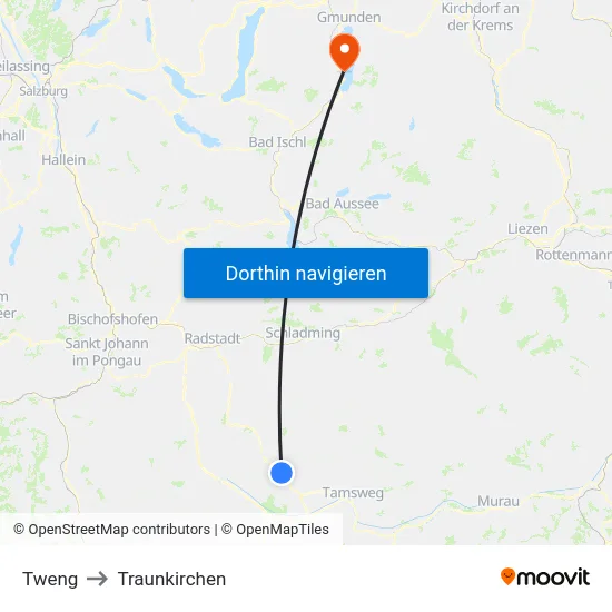 Tweng to Traunkirchen map