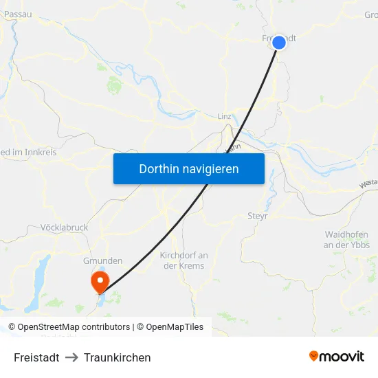 Freistadt to Traunkirchen map