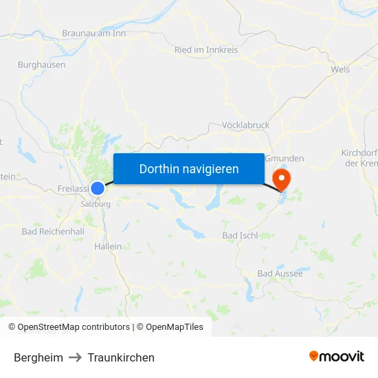 Bergheim to Traunkirchen map