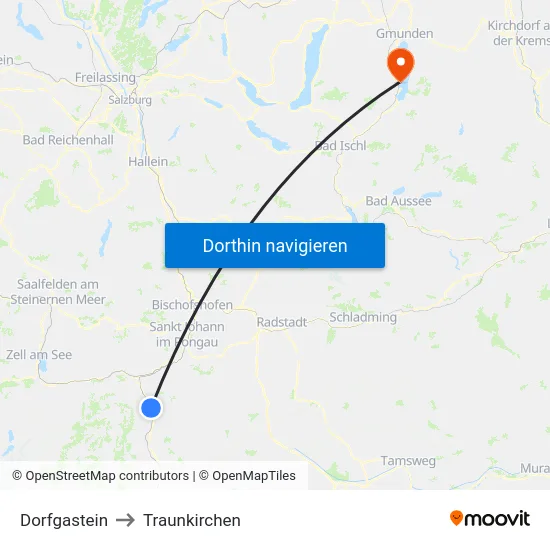 Dorfgastein to Traunkirchen map
