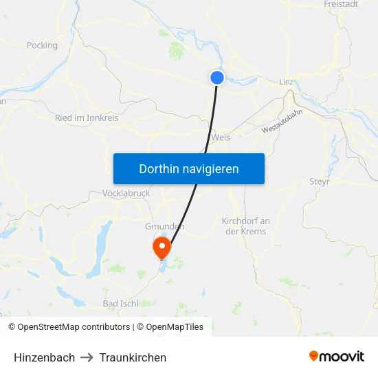 Hinzenbach to Traunkirchen map