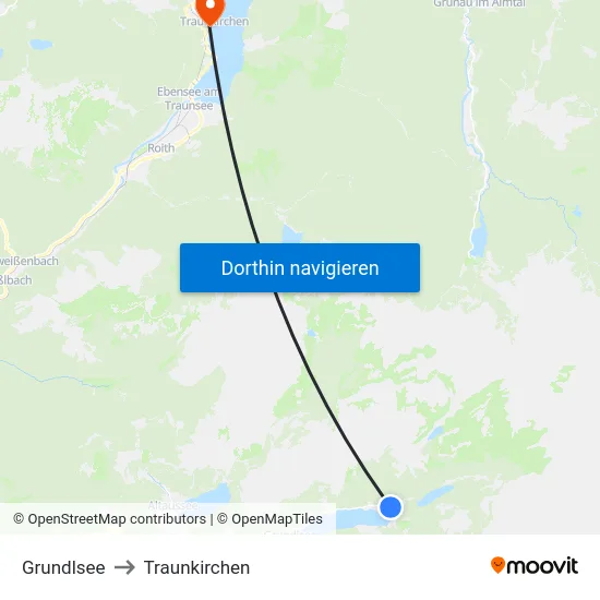 Grundlsee to Traunkirchen map