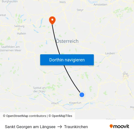 Sankt Georgen am Längsee to Traunkirchen map