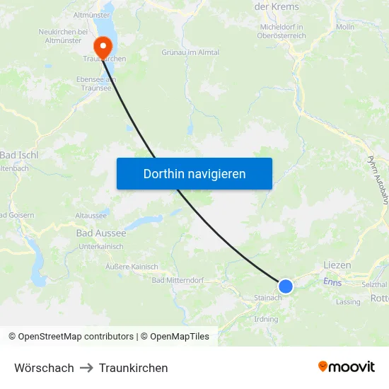Wörschach to Traunkirchen map