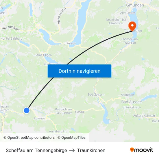 Scheffau am Tennengebirge to Traunkirchen map