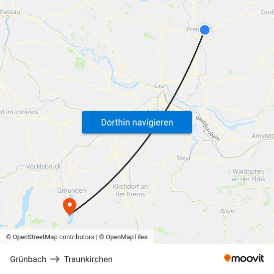 Grünbach to Traunkirchen map