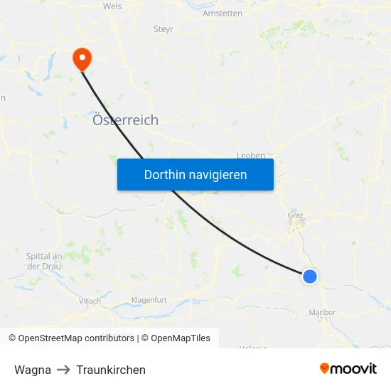 Wagna to Traunkirchen map