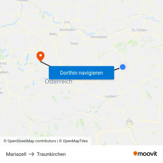 Mariazell to Traunkirchen map