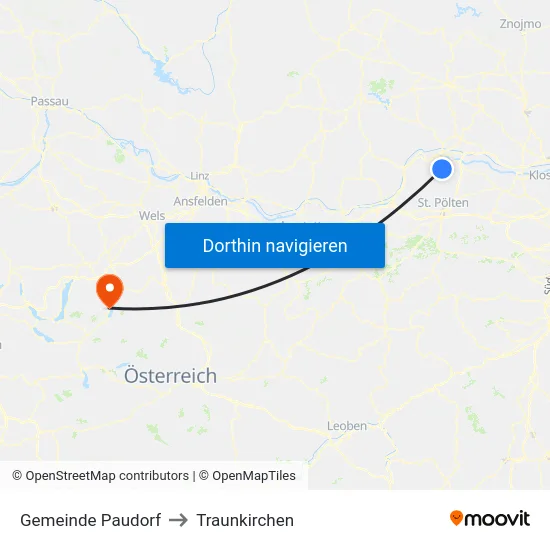 Gemeinde Paudorf to Traunkirchen map
