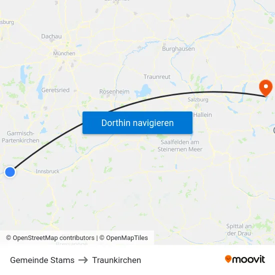 Gemeinde Stams to Traunkirchen map