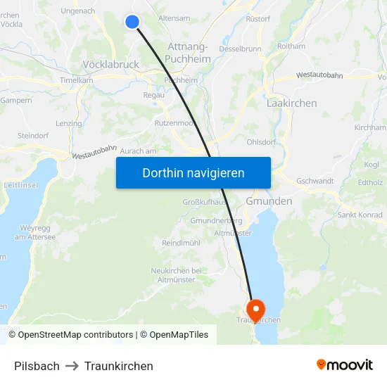 Pilsbach to Traunkirchen map