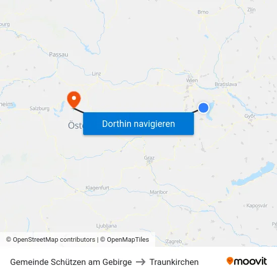 Gemeinde Schützen am Gebirge to Traunkirchen map