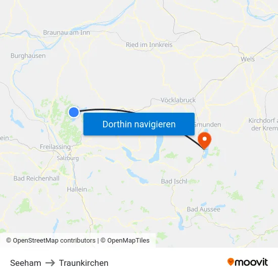 Seeham to Traunkirchen map