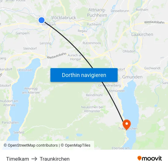 Timelkam to Traunkirchen map