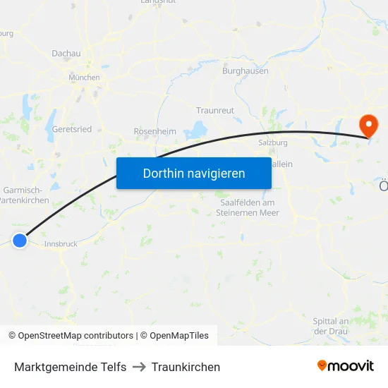 Marktgemeinde Telfs to Traunkirchen map