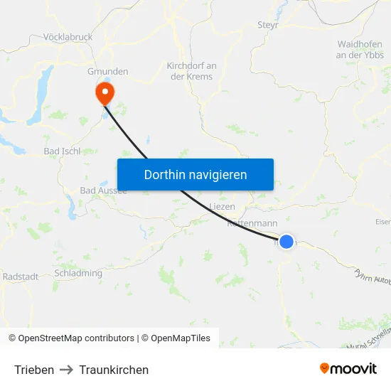 Trieben to Traunkirchen map
