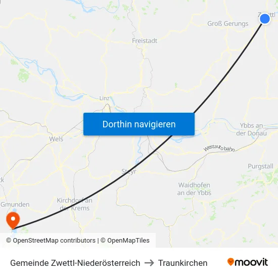 Gemeinde Zwettl-Niederösterreich to Traunkirchen map
