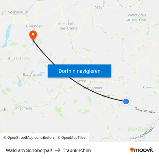 Wald am Schoberpaß to Traunkirchen map