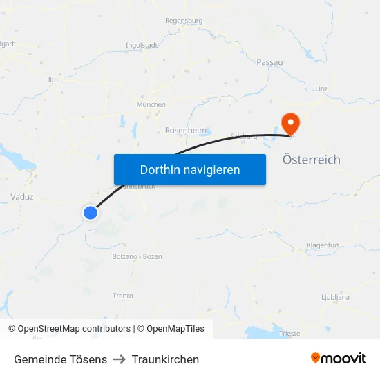 Gemeinde Tösens to Traunkirchen map